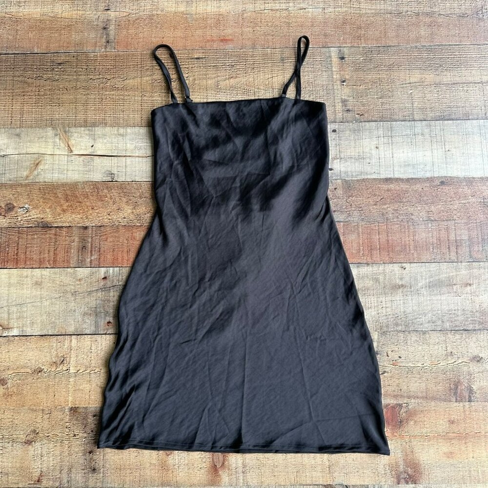 Princess Polly Sleek Black Spaghetti Strap Lace Up Back Mini Dress Size 6